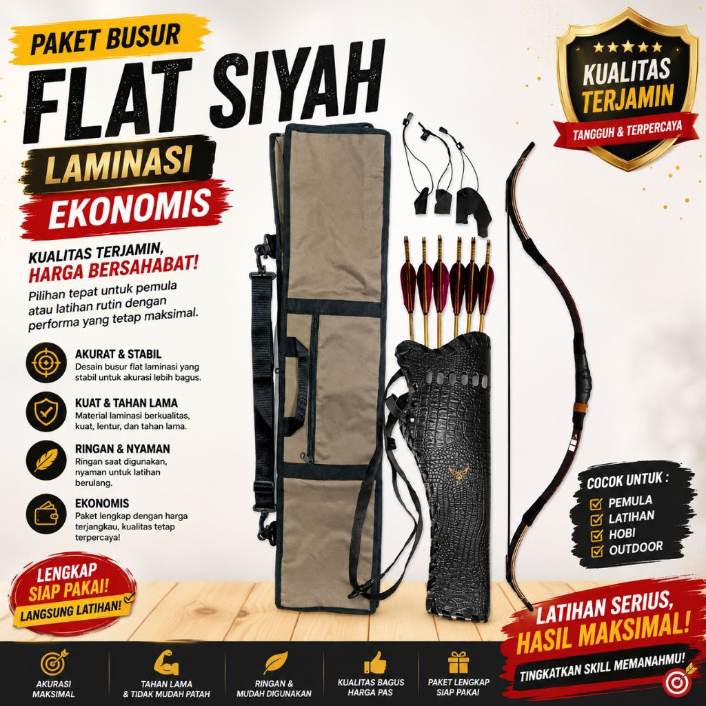 Paket Latihan Busur Panah Flat Siyah Laminasi