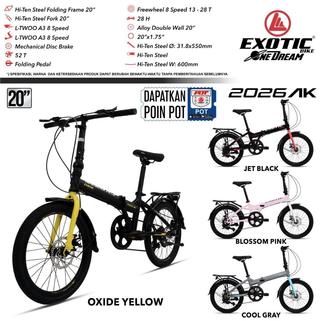 SEPEDA LIPAT REMAJA DEWASA 16 / 20 INCH EXOTIC BY PACIFIC 2026 AK 1X8 SPEED MURAH SURABAYA ANAK-ANAK