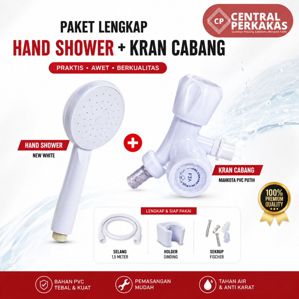 paket shower mandi set kran cabang putih/paket murah mewah shower mandi set kran