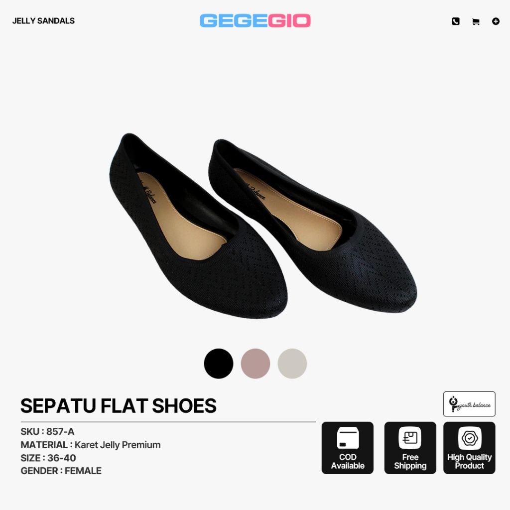 Flat Shoes Sepatu Teplek  Kerja Polos Karet Jelly Slip On Wanita Jelly Premium Balance Import 857-A
