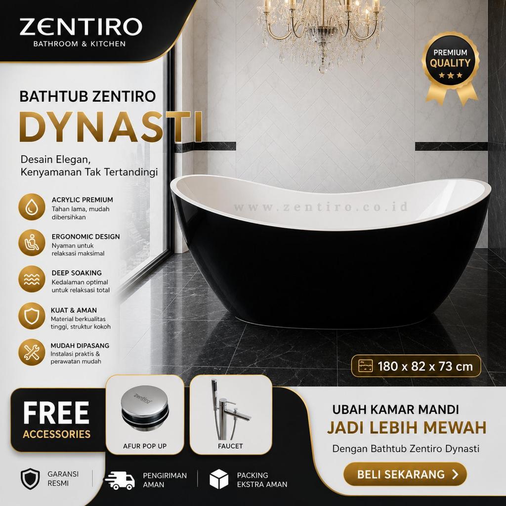 Bathtub Marble/Acrylic Seri DYNASTI 180cm Polos Free Standing