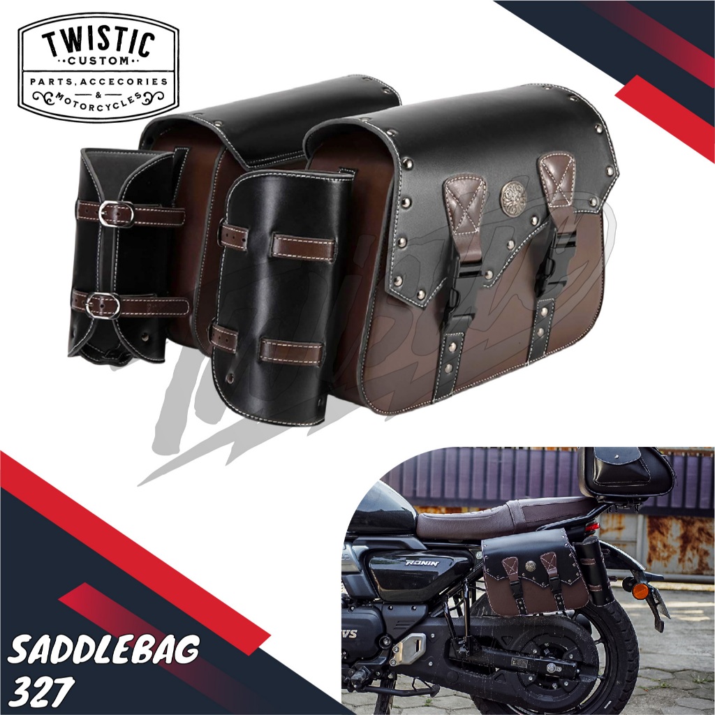 Side Bag Saddle Bag Saddlebag 327 Tas Kulit Samping Pannier Motor Harley Davidson Vulcan 650 Honda R