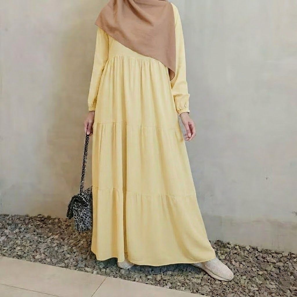 Baju Muslim Wanita Gamis Polos Ruffle Rayon Busui Dress Wanita