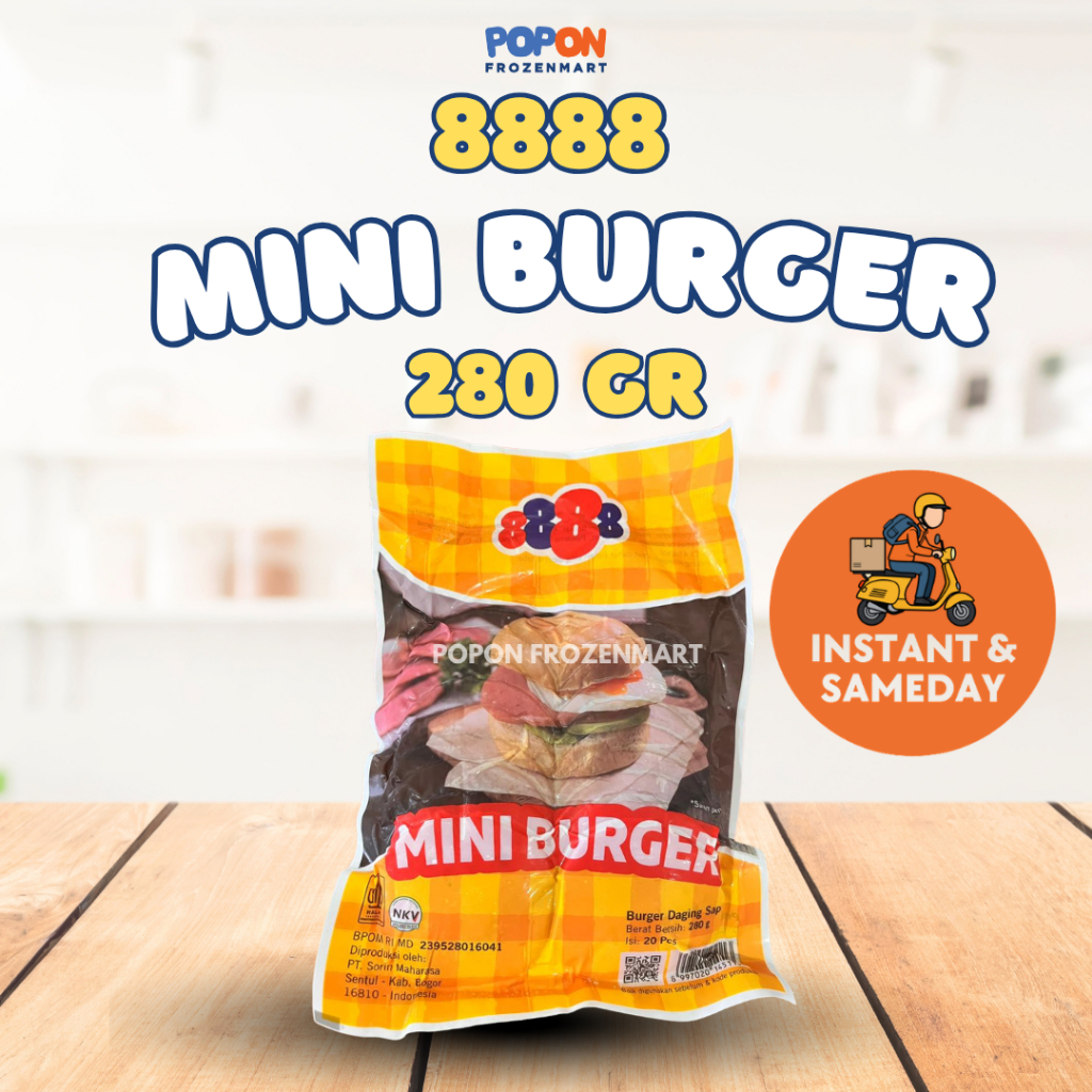 8888 Beef Burger Mini Isi 20 pcs | Lezat untuk Burger & Snack | Instan & Sameday