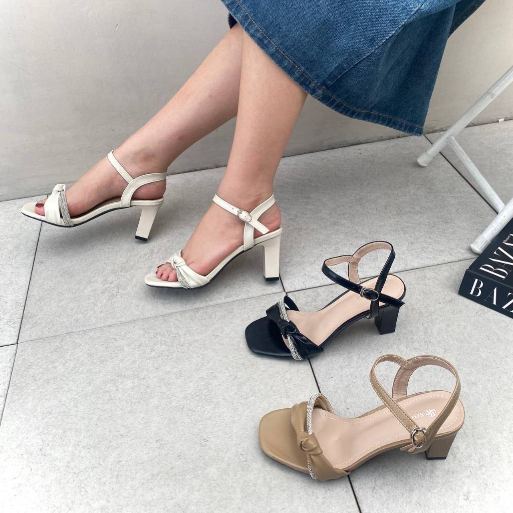 Simoncelli Sepatu Wanita Tumit Tahu Tali Belakang 7 Cm | Sepatu Wanita | Sepatu Kerja | Heels Pesta 