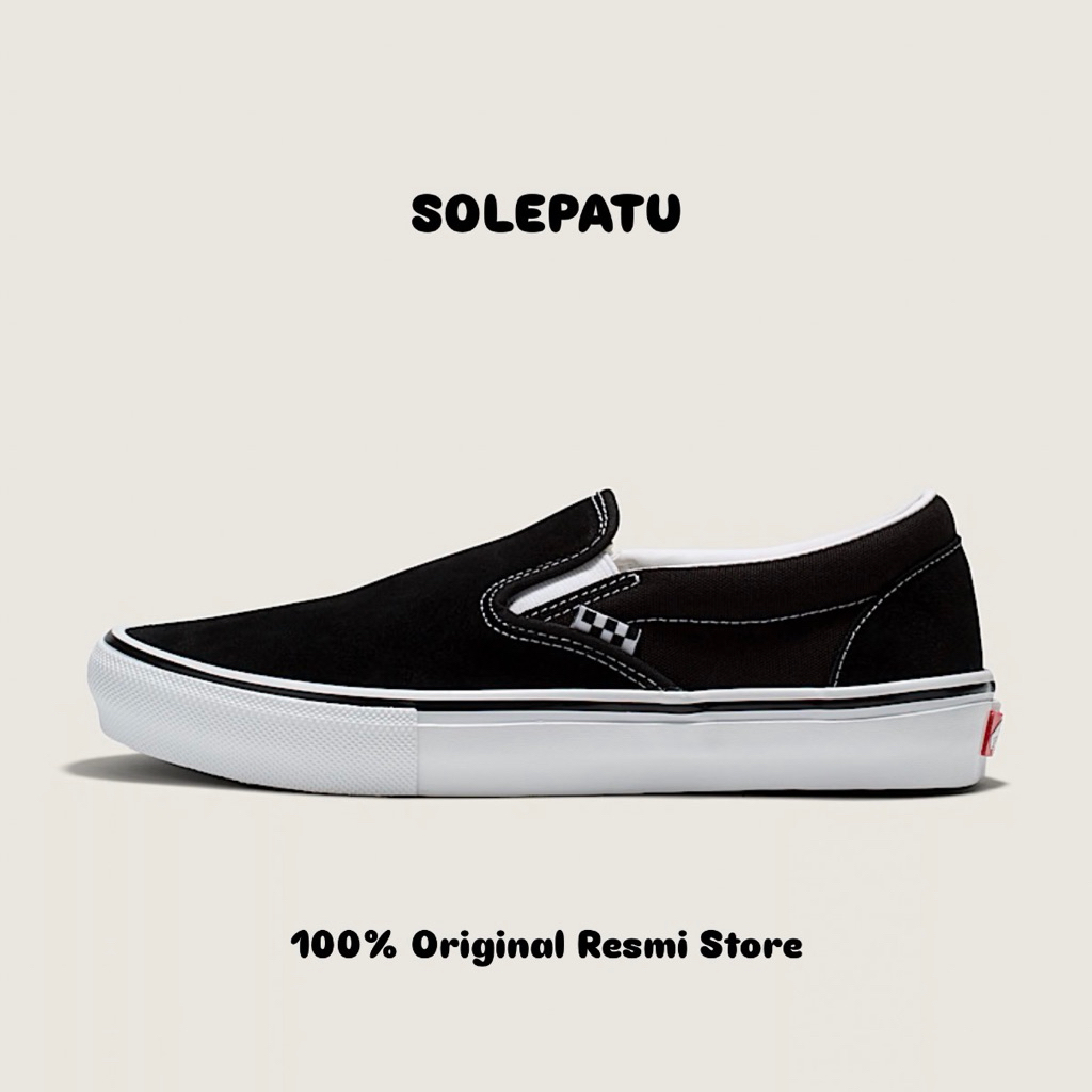 VANS SKATE SLIP ON BLACK WHITE(ORIGINAL RESMI)