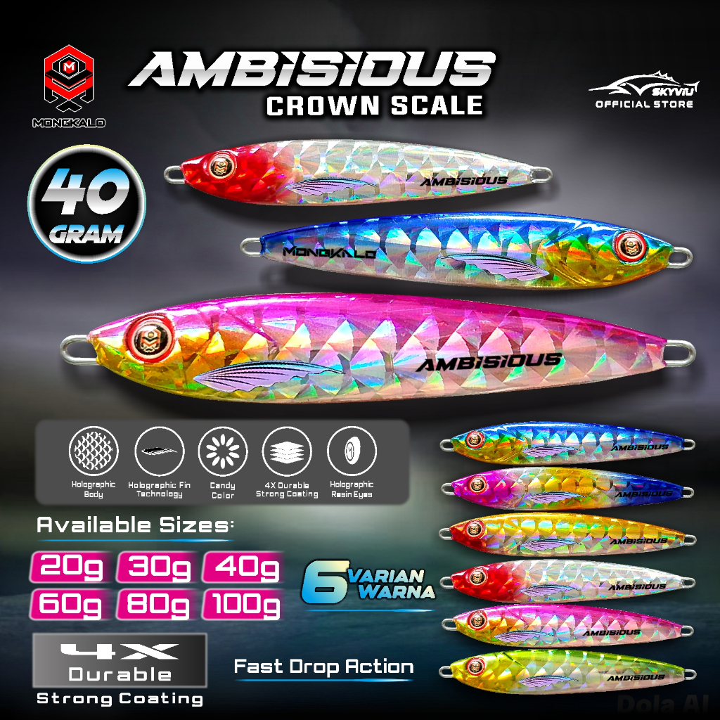 Umpan Metal Jig 40 Gram MONGKALO AMBISIOUS Hologram  Kipas Micro Jig 40g 40gr 40 g 40 gr 40grm 40 gr