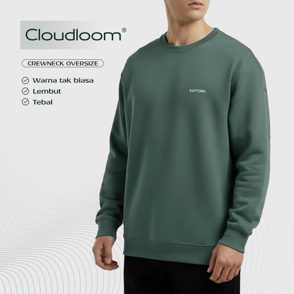 Kattoen - Cloudloom Crewneck Sweater Algae Green - Hijau Alga Tua 280 Gsm