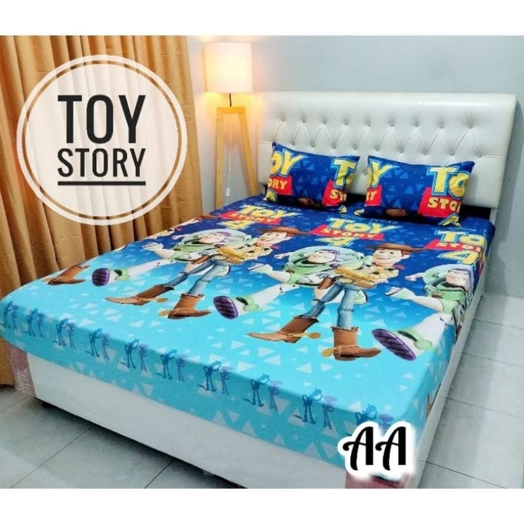 SPREI KARET KATUN PREMIUM 90/100/120/140/160/180/200 MOTIF toy story buzz ly navy yellow kuning zebr