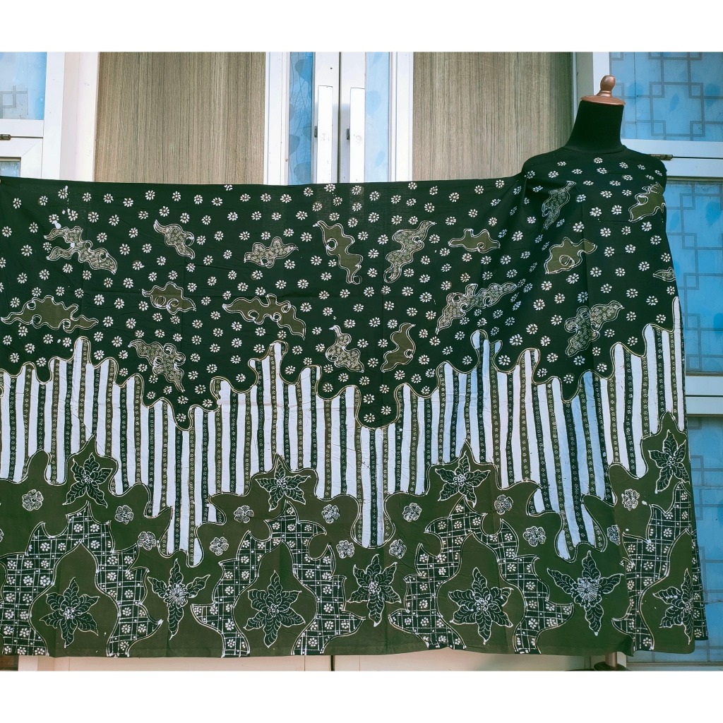Batik Umiromlah Bahan 0710469 Bahan Kain Batik Full Tulis Asli Canting Madura Pamekasan Hitam Hijau 
