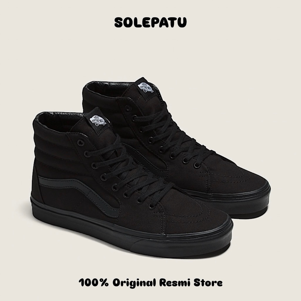 Vans Sk8 Hi Black/Black Canvas (Original Resmi)
