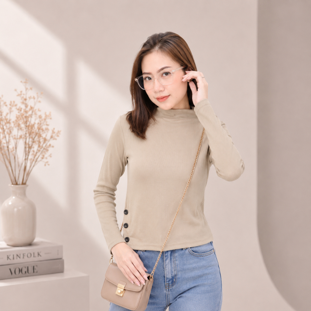 Atasan Wanita Rib Turtle Neck Korean Soft Girl | Slim Fit Basic Elegant Top