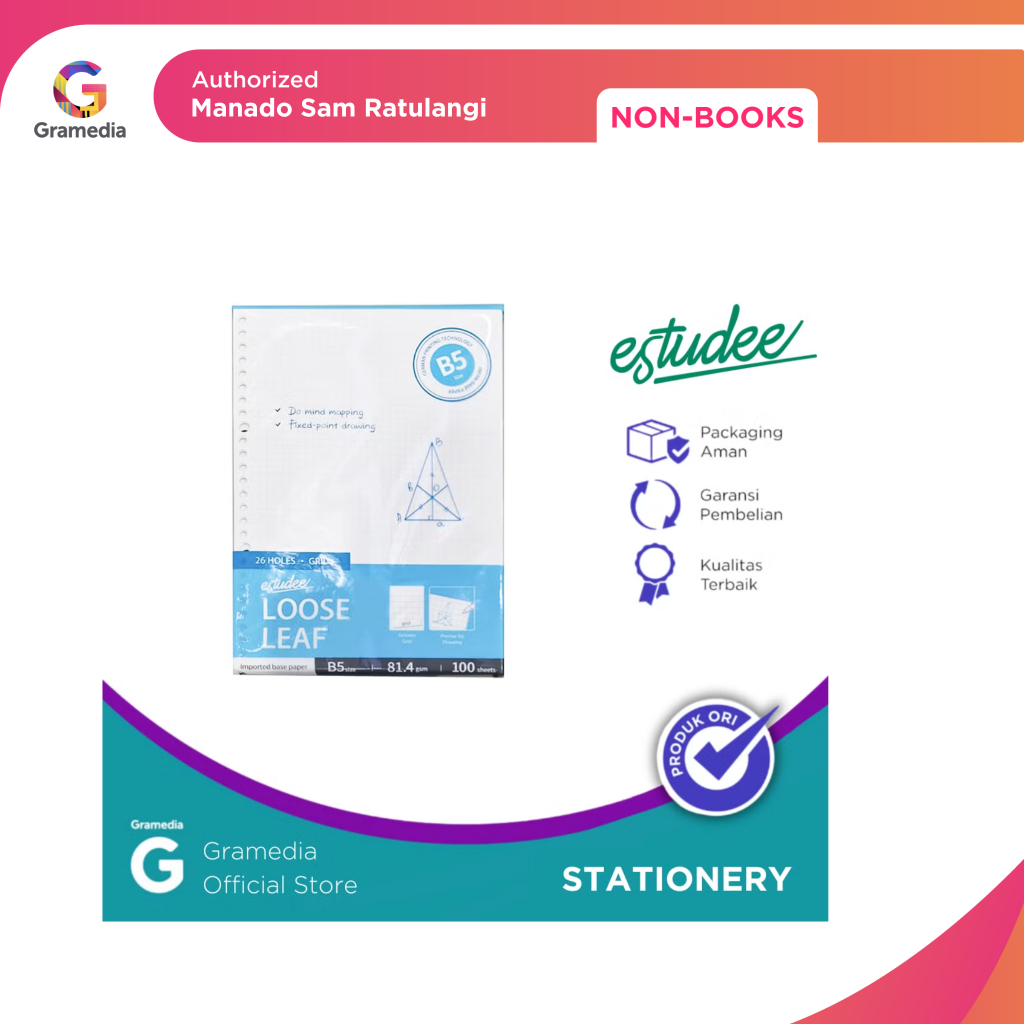 Gramedia Manado - Estudee Loose Leaf Premium - Grid B5 100Sht