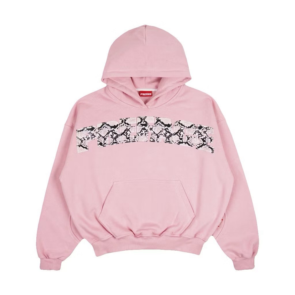 Jaket Sweater Hoodie Zipper Pink Frcs Leopard Oversized Motif Ular Dan Logo Depan Dengan Kantong Dep