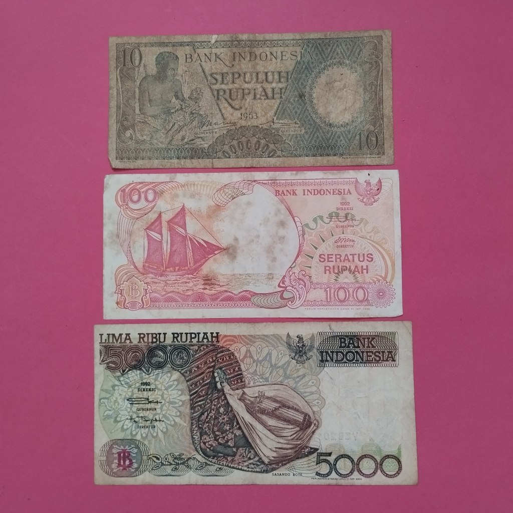 Uang Kuno Kertas Rp 10, Rp 100 Dan Rp 5000 UK 034