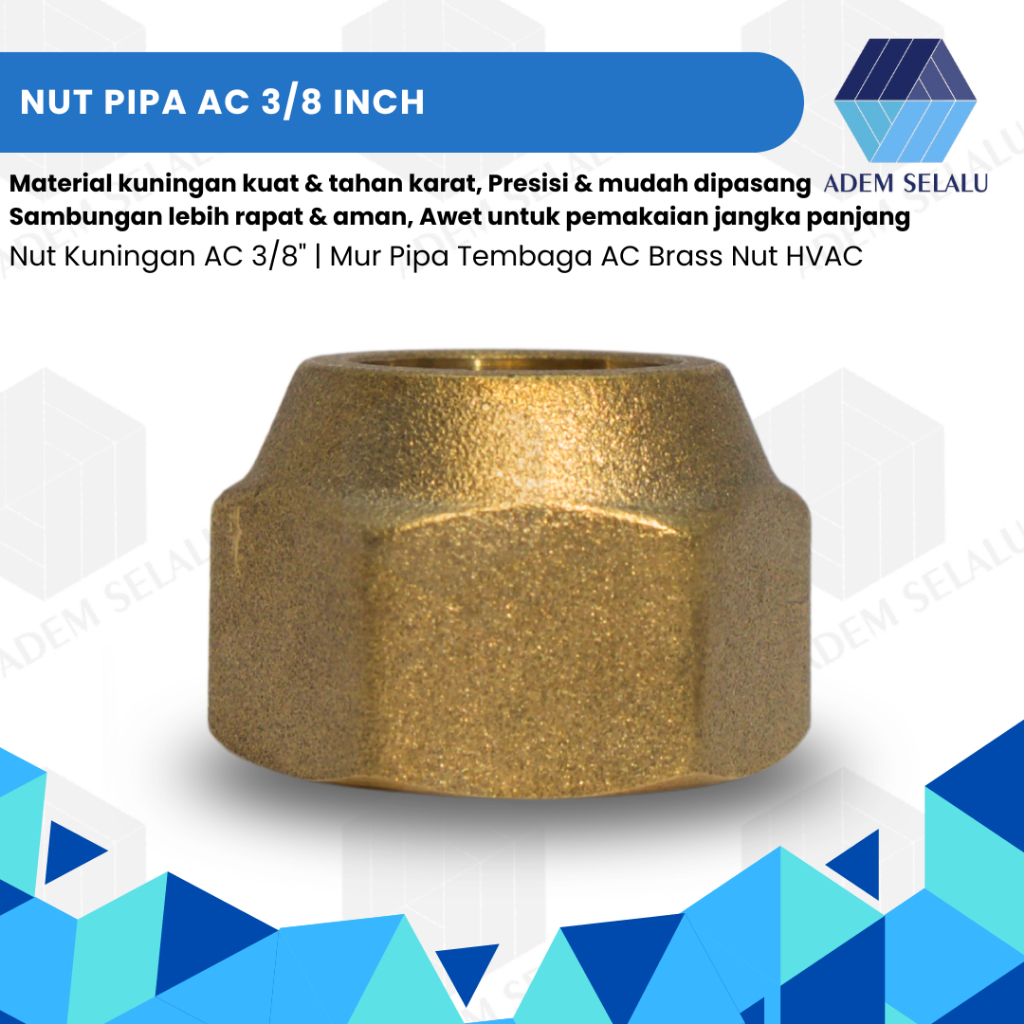 Nut Pipa AC 3/8 Inch | Nut Kuningan AC 3/8" | Mur Pipa Tembaga AC Brass Nut HVAC