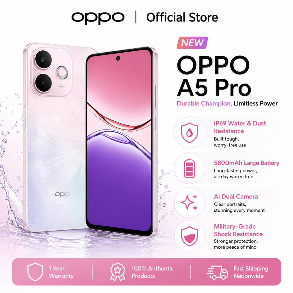 OPPO A5 Pro 5G Smartphone (8GB+256GB) – 6.67" Display | 50MP AI Camera | 5800mAh Battery