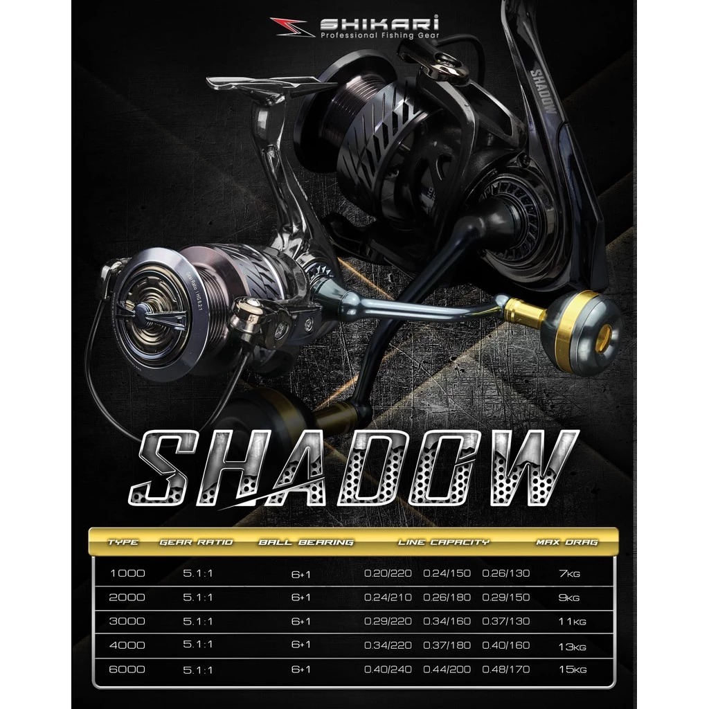 Reel Pancing Shikari Shadow Ukuran 1000-3000 Spool Besi Sudah Power Handle Ball Bearing 6+1 Free Tut
