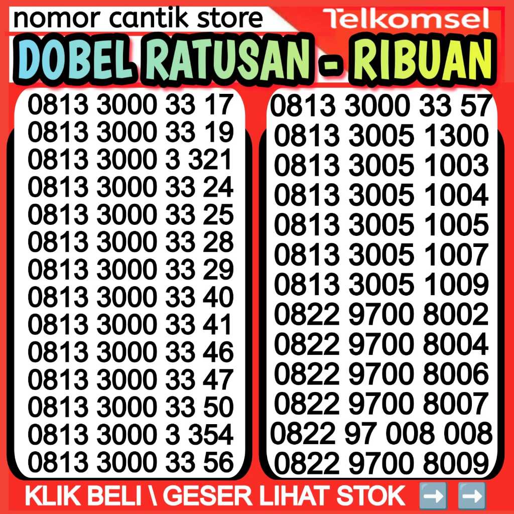 KARTU PERDANA TELKOMSEL RAPI 3000 - DOBEL RIBUAN - DOBEL RATUSAN - NOMOR CANTIK PRABAYAR 4G-5G LTE