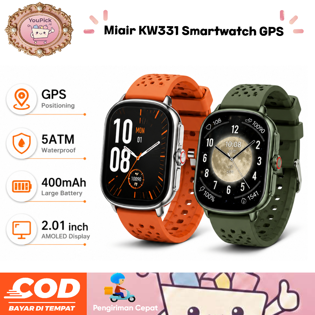 Miair KW331 Smartwatch GPS AMOLED 2.01” ChatGPT AI Jam Tangan Pintar Olahraga 5ATM 400mAh Android iP