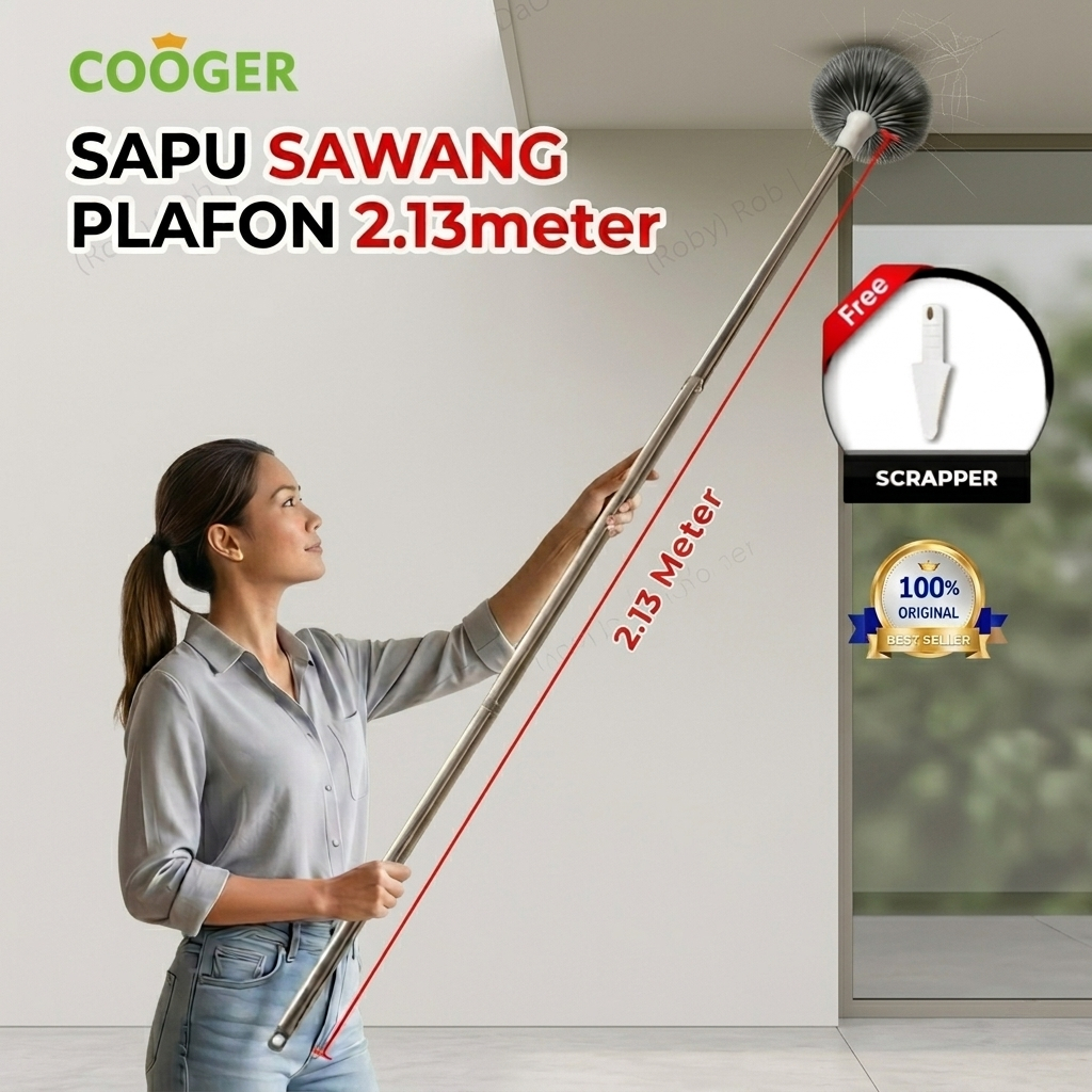 COOGER Sapu Sawang Plafon Panjang Dapat Diatur Bulu Tebal Kokoh Pembersih Debu Atap Langit Langit Ru