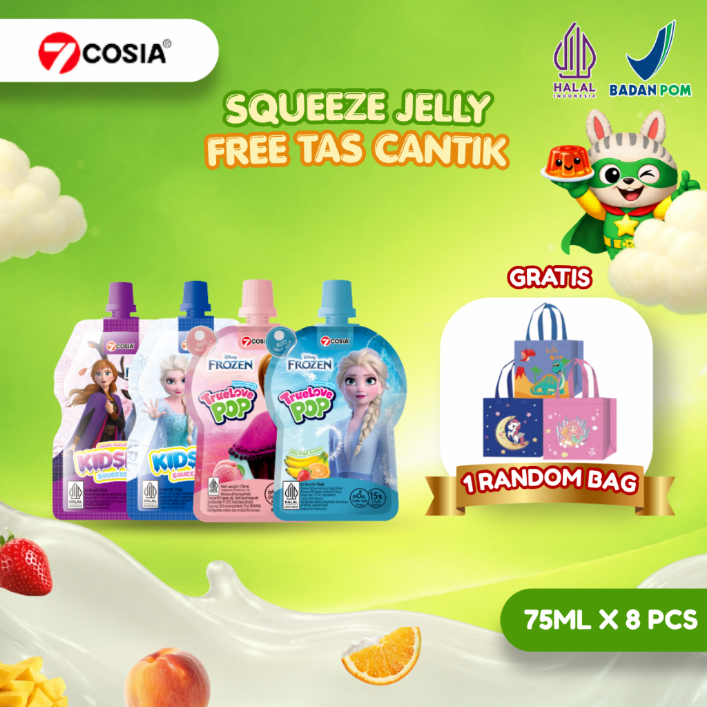7COSIA  8 Squeeze Jelly kesukaan Anak-anak - Jeli, Makanan Manis cemilan | Rasa Yogurt, Peach, Mix F