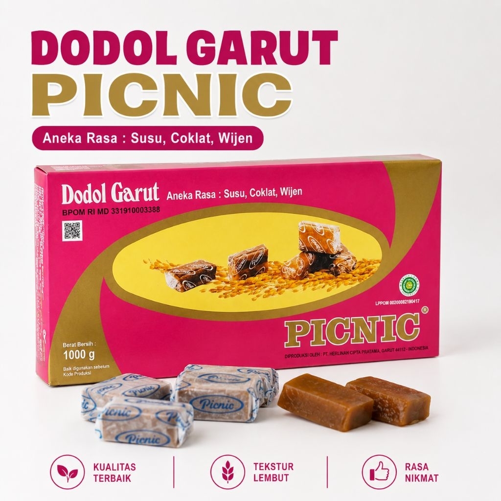 Dodol Garut Picnic 1000g Original Asli 1KG Oleh Oleh Khas Garut Dodol Legit Aneka Rasa Susu Coklat W