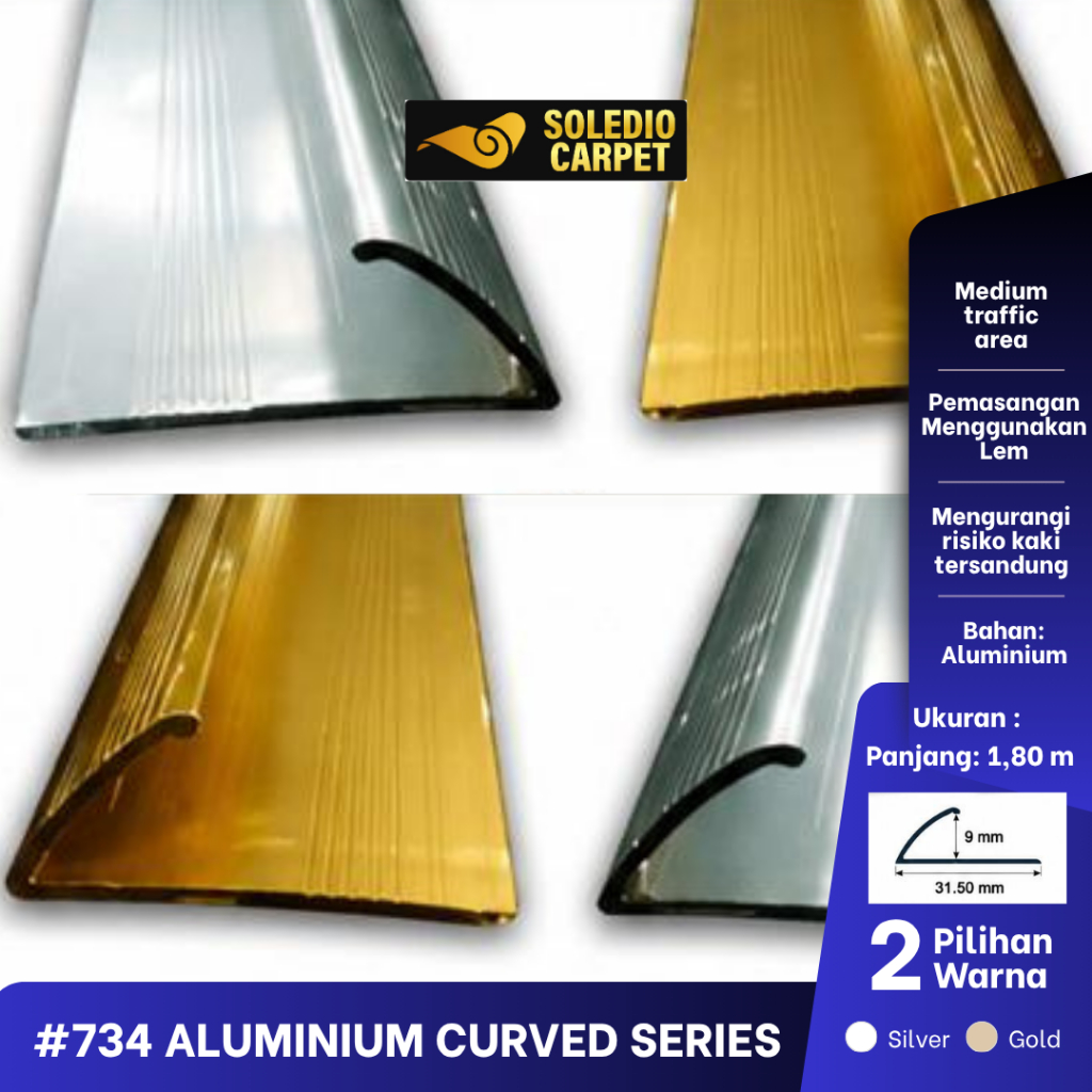 SOLEDIO - #734 ALUMINIUM Model Curved Lis Pinggiran Karpet PVC Pembatas Keramik dan Granit Rapi Eleg