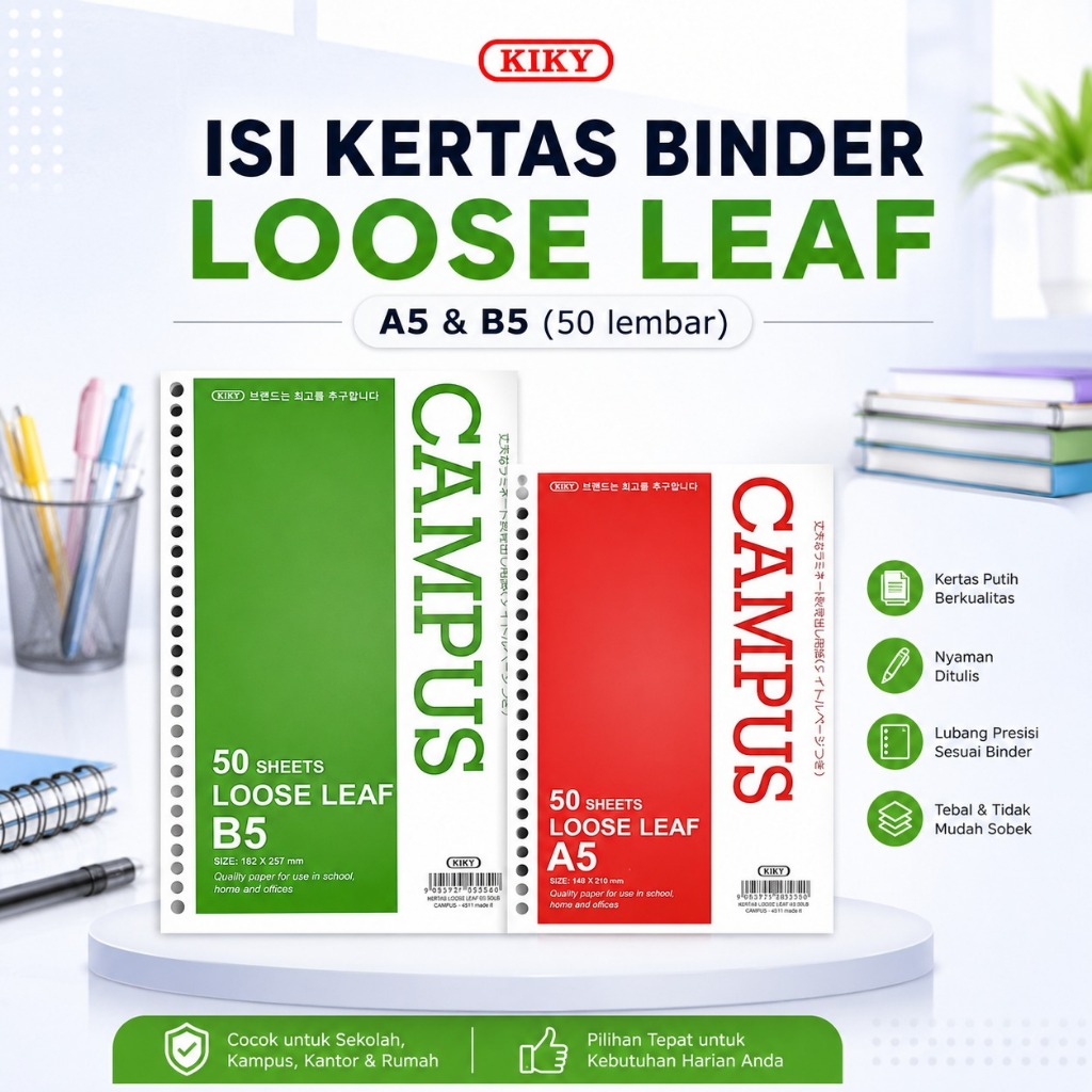 Isi Binder A5 B5 Kertas Loose Leaf Kiky 50 dan 100Lembar File Bergaris Putih Notebook Aesthetic