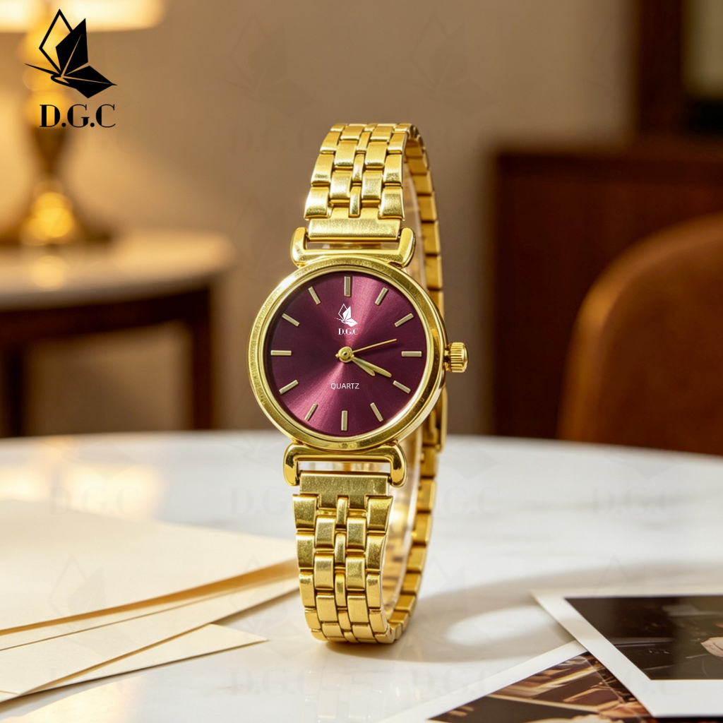 DGC 10672 Jam Tangan Wanita Dgc Model Vintage Korea Dial Bulat Maroon Strap Stainless Dapat disesuai