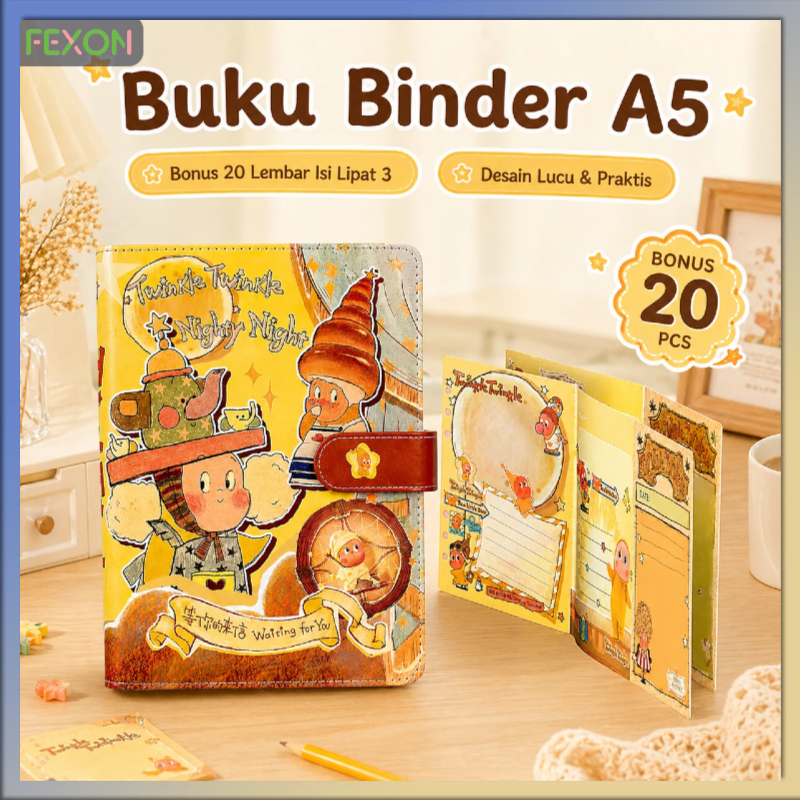 [COD] FEXON Buku Binder A5 Lucu | Bonus 20 Lembar Isi Lipat 3 | Buku Catatan Jurnal | Notebook Kartu
