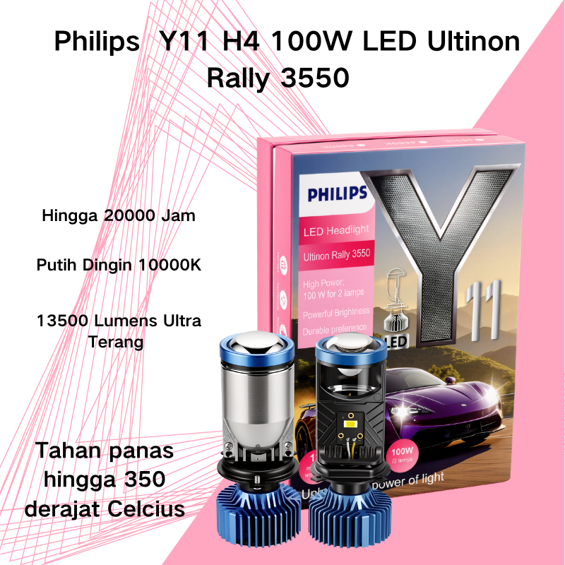 Philips Y11 H4 100W Lampu Led Mobil Motor H4 Mini Projektor Projie Original Super Terang