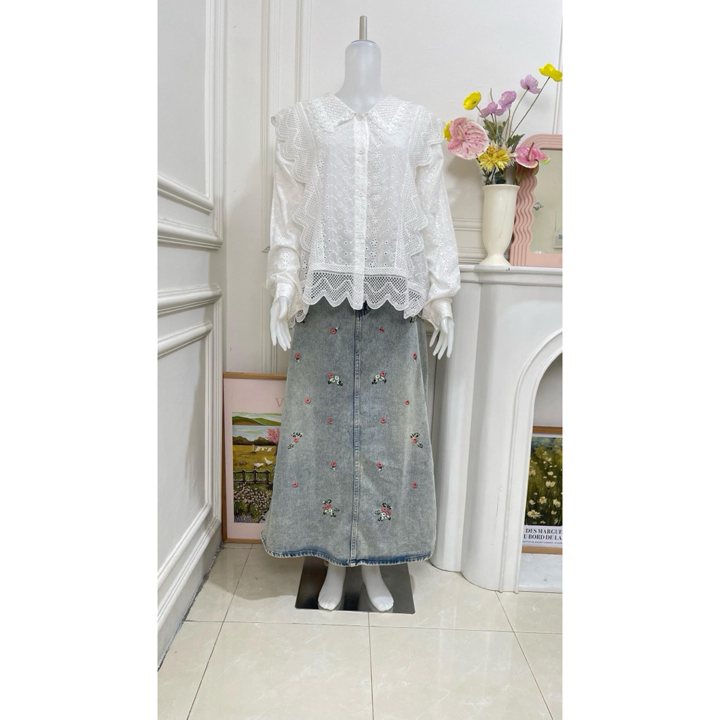 [Nucleastyle] - SKIRT JEANS  BORDIR | Rok Panjang Highwaist Wanita Jeans Bordir Premium Quality Jumb