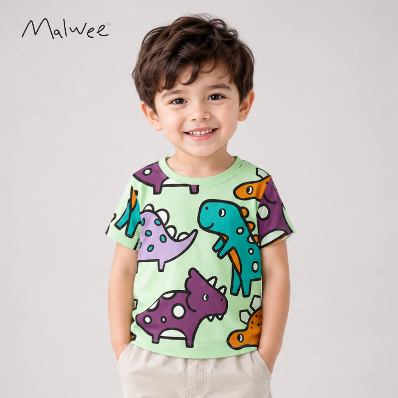 MALWEE Kaos Anak 1-7 tahun Baju Anak Laki-laki Dino T-shirt Cotton Premium Atasan Lengan Pendek Malw