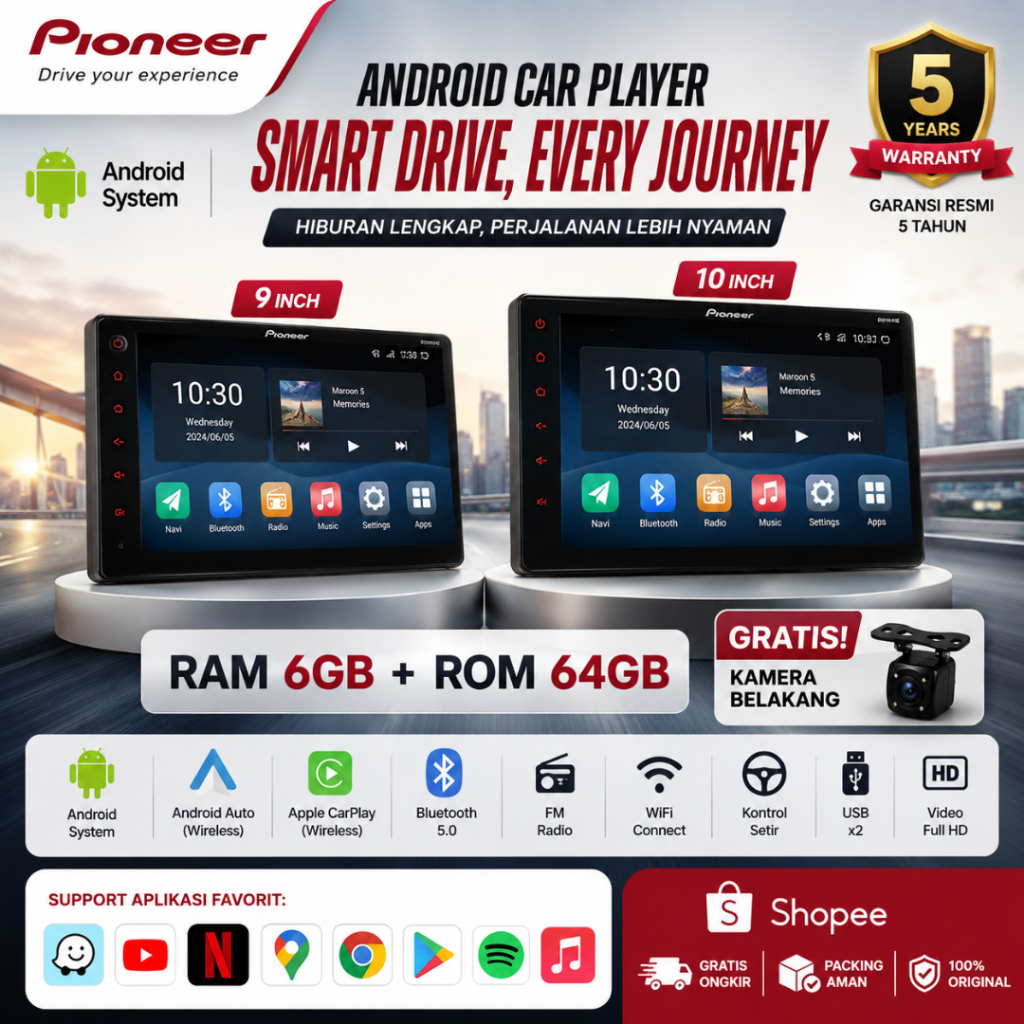[ASLI] Pioneer Android Player 9/10 Inch | Apple CarPlay Android Auto DSP GPS Bluetooth | IPS Full HD