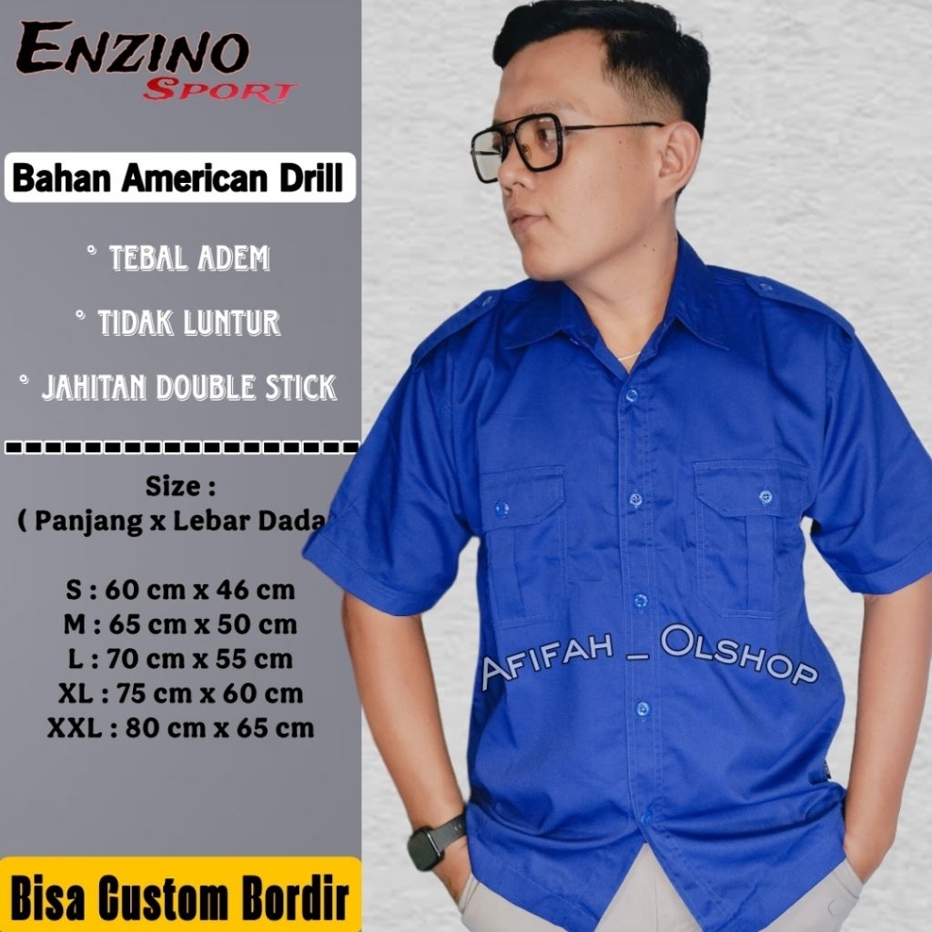 Kemeja Pdl pdh lengan pendek biru Enzino Sport