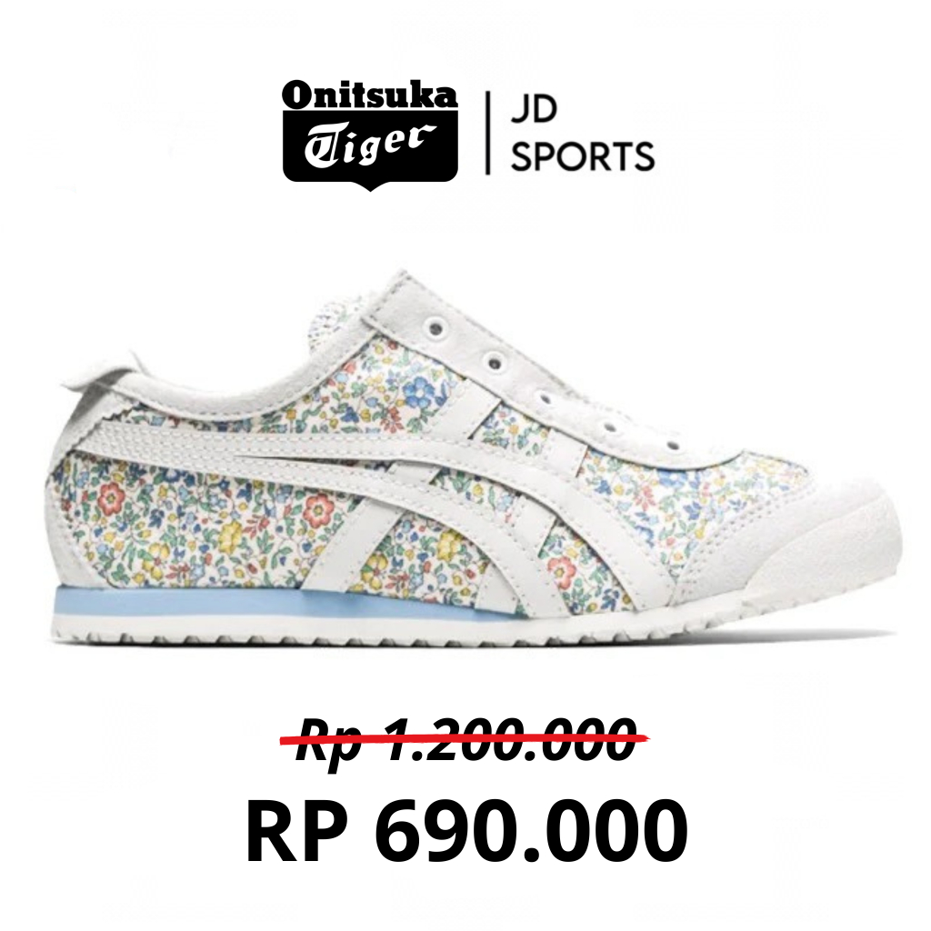 Sepatu Sneakers Onitsuka Tiger Slip-On Mexico 66 Blue Flower Woman Shoes