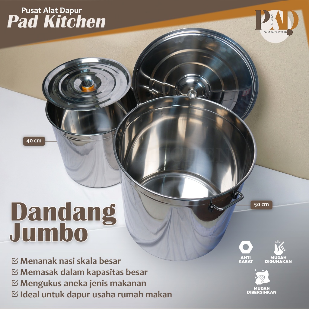 Dandang Jumbo 50 Liter Premium Stainless Steel Anti Karat - Panci Masak Besar 50cm untuk Rumah Makan