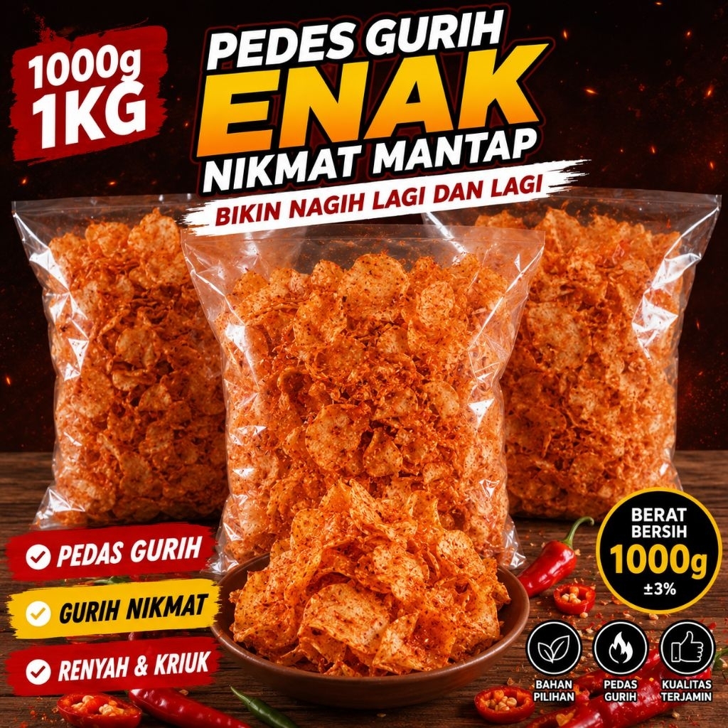 kripik singkong 1000g/1kg pedas gurih nikmat enak mantaf
