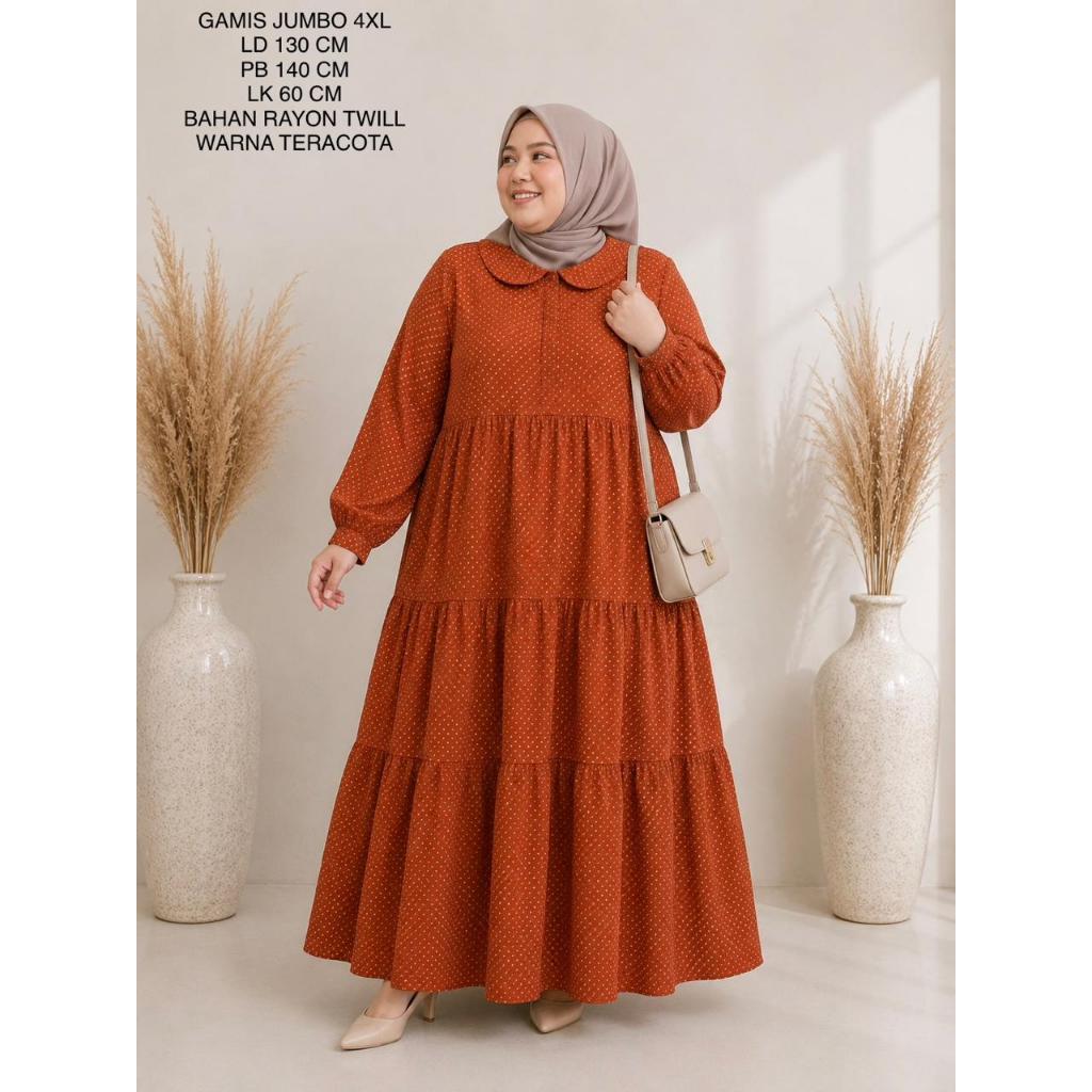 Gamis Jumbo Wanita Ld 130 Cm Motif Polkadot Model Terbaru Kekinian