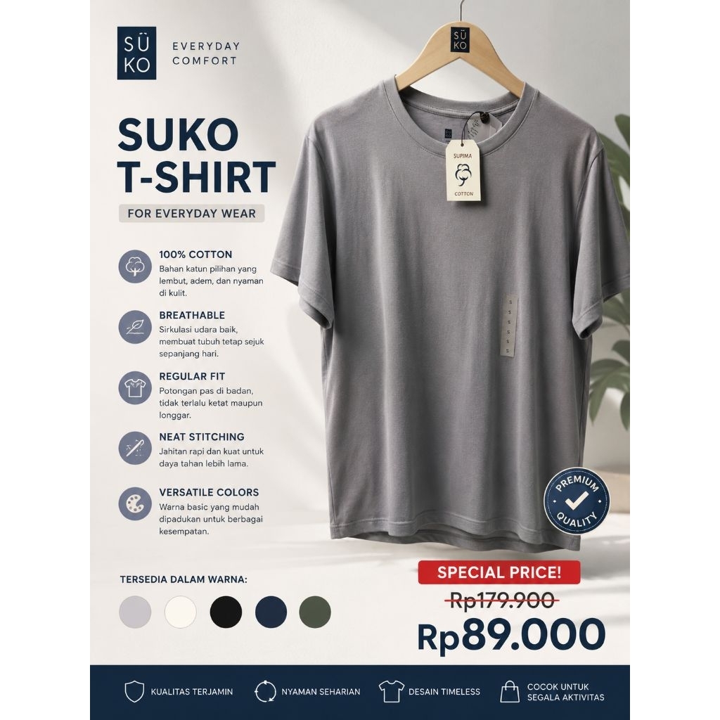 KAOS POLOS PRIA DEWASA SUKO CUTON SUPIMA PROMO MATAHARI DEPSTORE S-XL
