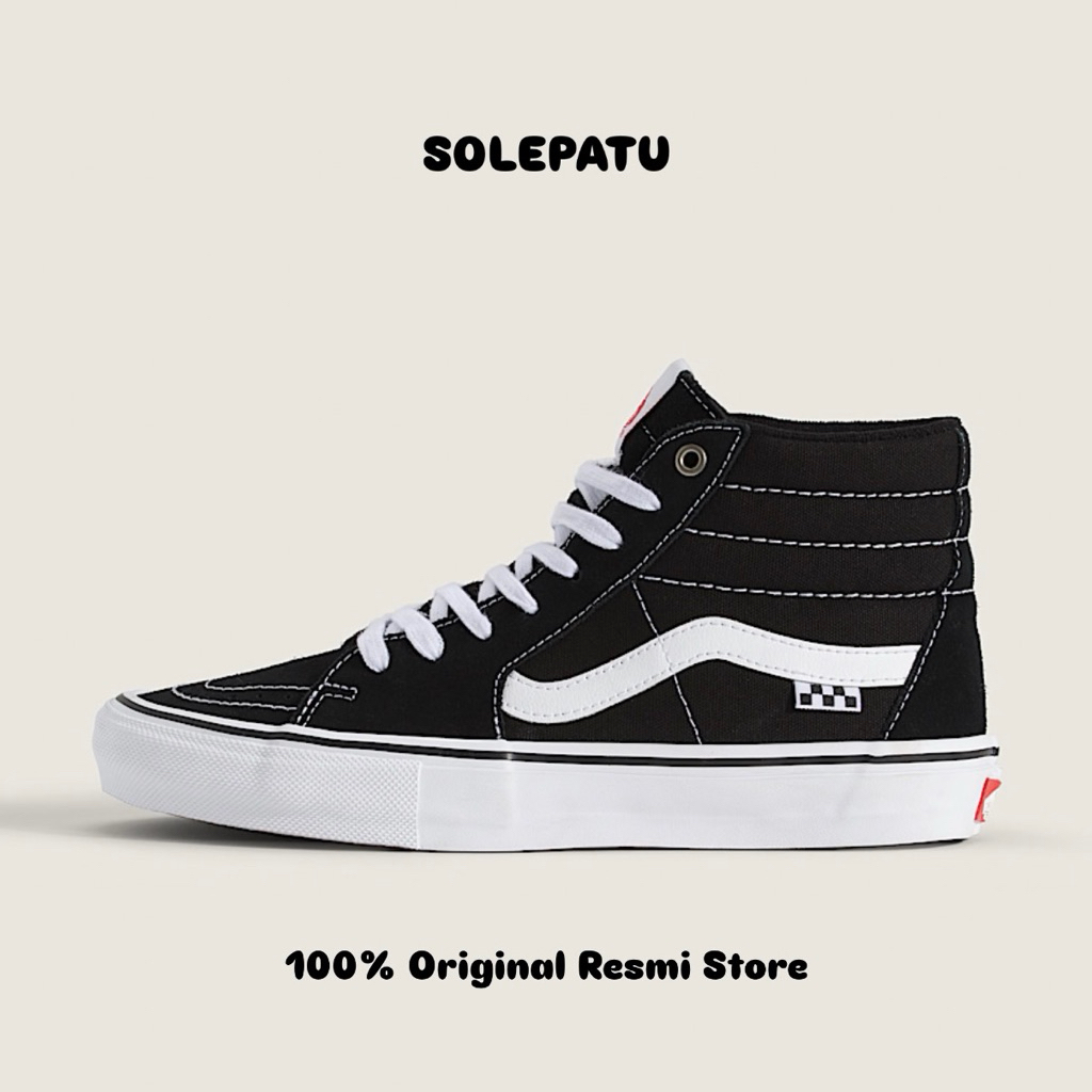 Vans Skate Sk8 Hi Black White Original Resmi