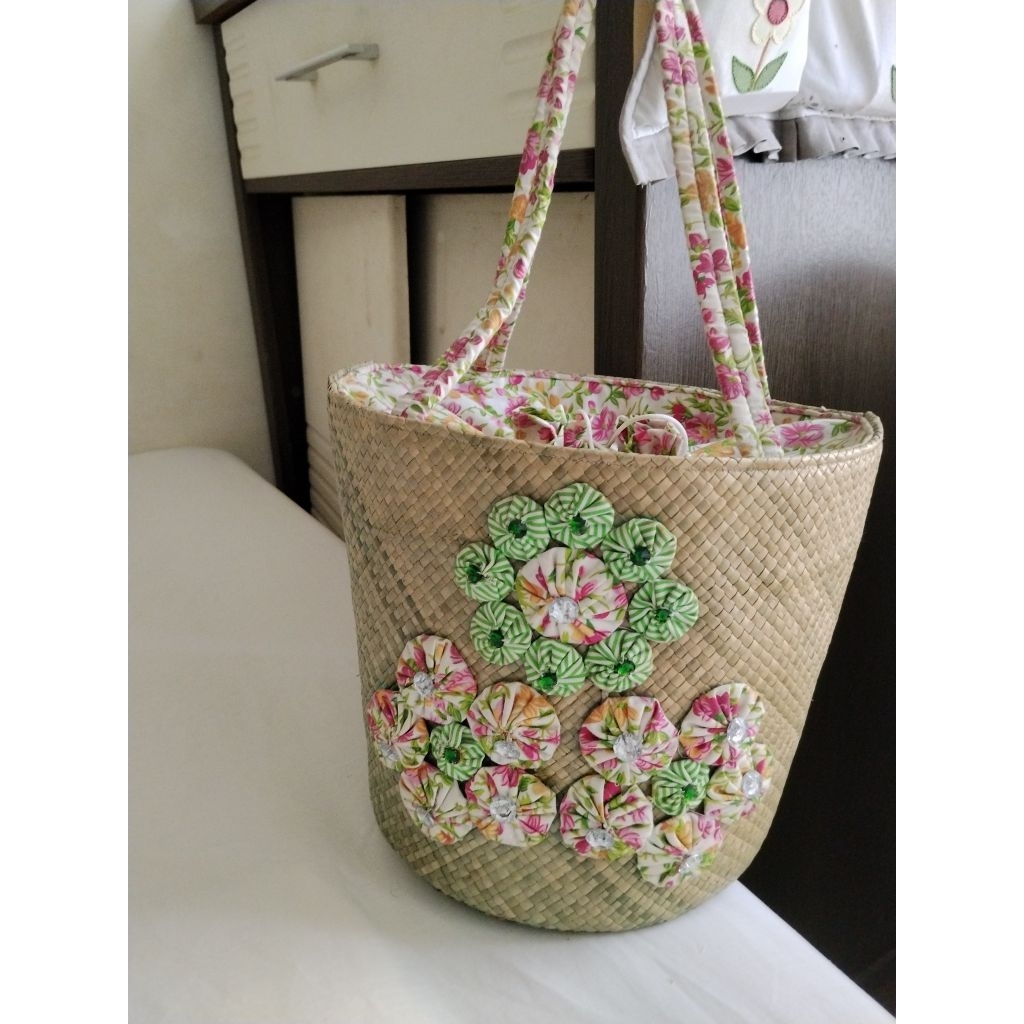 Tas anyam pandan mix Kain Katun Handmade