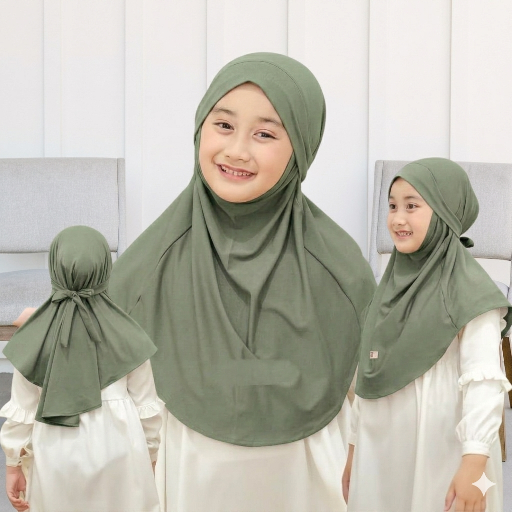 hijab french khimar anak / jilbab anak french cadar niqob jersy 2-5thn