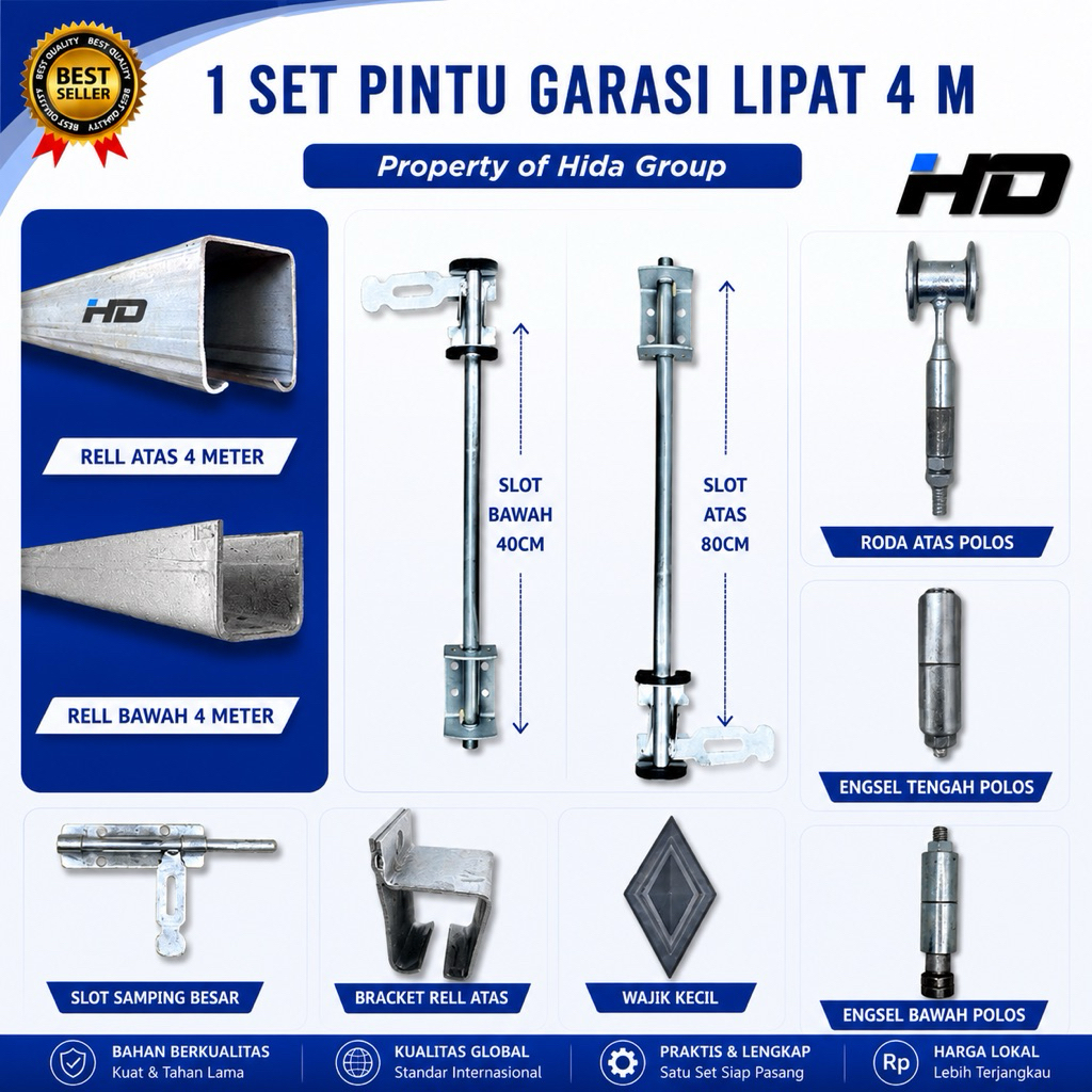(PROMO)Set Rel Pintu Garasi Lipat  // Panjang 2.4 m 3.m dan 4.m // Set Garasi lipat  Rel Henderson