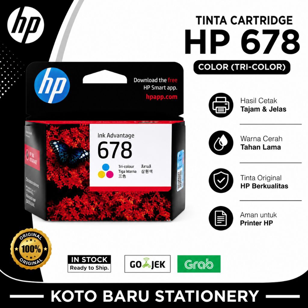 Tinta Cartridge HP 678 Color Original untuk printer HP 1515,2545
