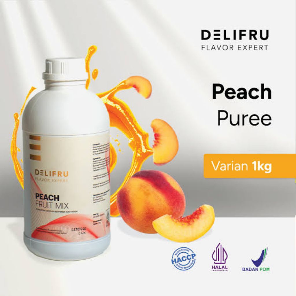 Delifru puree - Peach fruit mix puree 1KG - peach puree - Sirup puree buah
