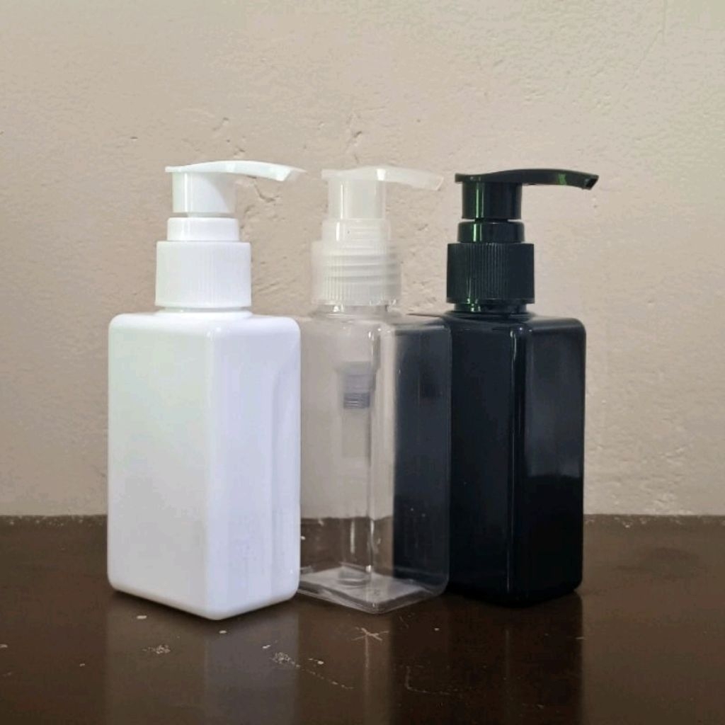 Botol Pump 100ml kotak / Botol Pet 100ml Kotak Tutup Pump Lotion