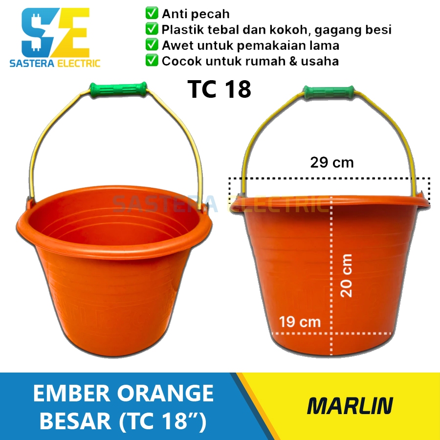 Ember Oren Besar TC 18 / Ember Cor Orange Besar / Ember Orange Besar Anti Pecah / Ember Cor Bangunan