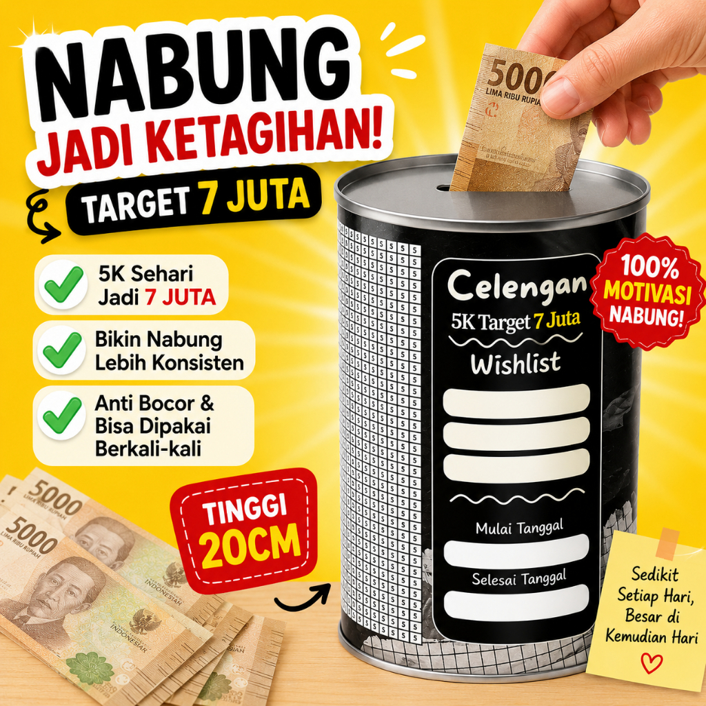 Celengan Target Jumbo Tinggi 20 cm untuk Menabung Koin dan Uang Kertas